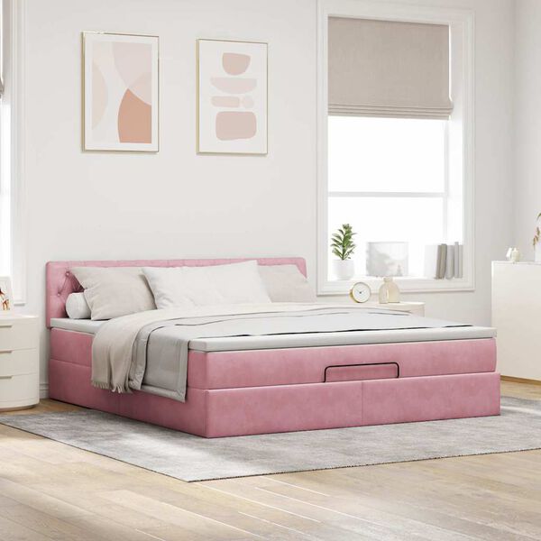 VidaXL Cadre de lit ottoman avec matelas rose 160x200 cm velours