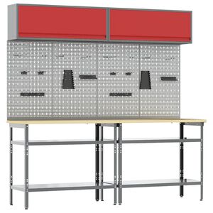 vidaXL Ensemble d'&eacute;tabli 8 pc Rouge et Gris Acier enduit de poudre