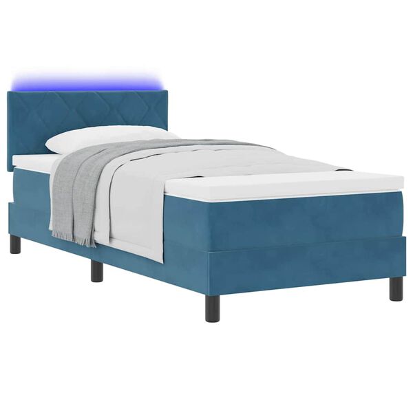vidaXL Lit &agrave; ressort LED avec matelas Bleu fonc&eacute; 90 x 190 cm Velours