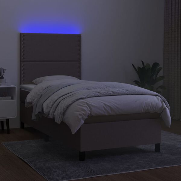 vidaXL Sommier &agrave; lattes de lit et matelas et LED Taupe 100x200cm Tissu