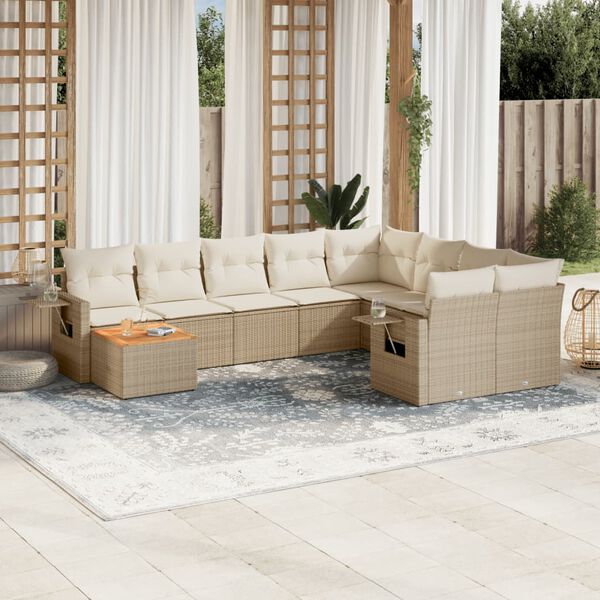 vidaXL Salon de jardin avec coussins 10 pcs beige r&eacute;sine tress&eacute;e