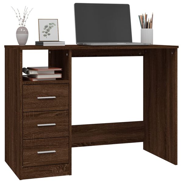 vidaXL Bureau avec tiroirs Chêne marron 102x50x76 cm Bois d'ingénierie