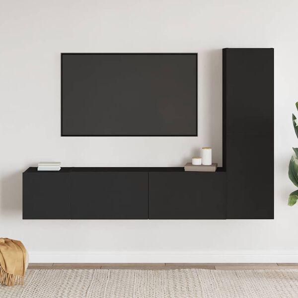 vidaXL Ensemble de meubles TV 3 pcs Noir Bois d'ing&eacute;nierie