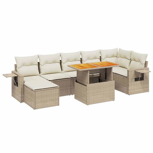 vidaXL Salon de jardin avec coussins 8 pcs beige r&eacute;sine tress&eacute;e