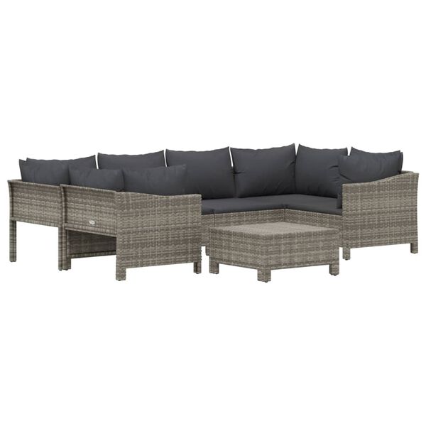 vidaXL Salon de jardin 7 pcs avec coussins Gris Résine tressée