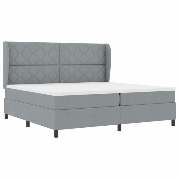 vidaXL Lit &agrave; ressorts avec matelas Gris clair 200 x 200 cm tissu