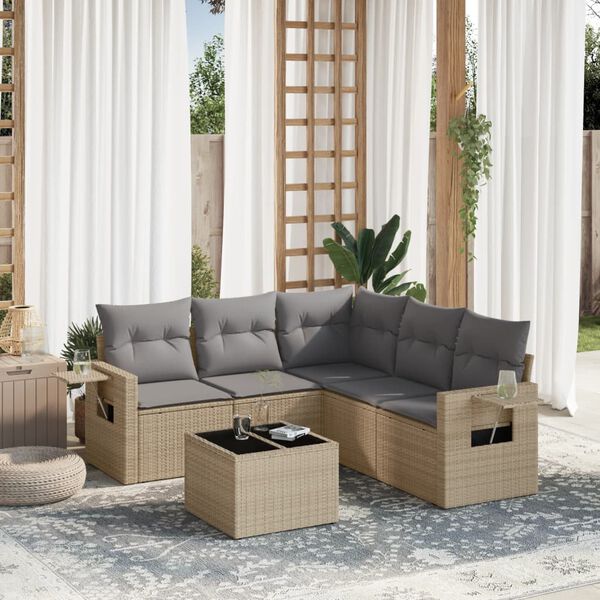 vidaXL Salon de jardin avec coussins 6 pcs beige r&eacute;sine tress&eacute;e