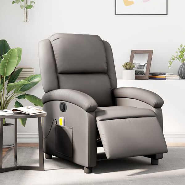 vidaXL Fauteuil de massage inclinable &eacute;lectrique gris cuir v&eacute;ritable
