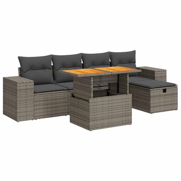 vidaXL Salon de jardin avec coussins 6 pcs gris r&eacute;sine tress&eacute;e acacia