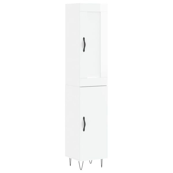 vidaXL Buffet haut Blanc brillant 34,5x34x180 cm Bois d'ing&eacute;nierie