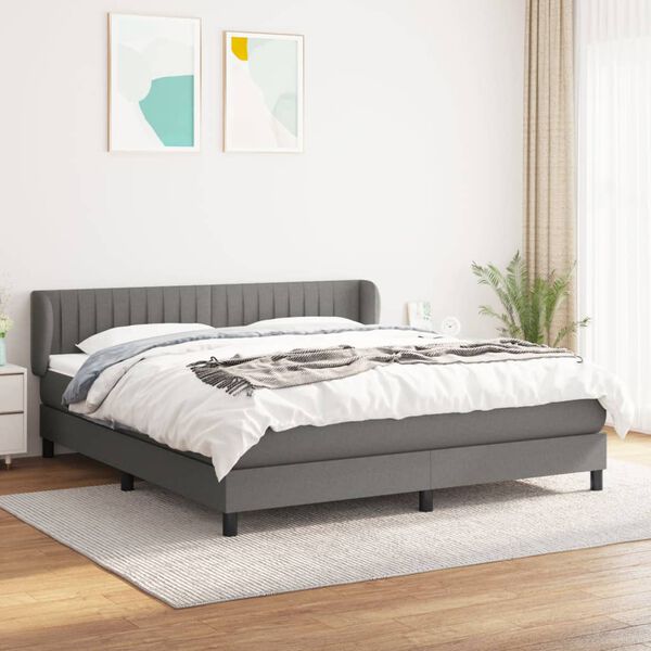vidaXL Sommier &agrave; lattes de lit avec matelas Gris fonc&eacute; 180x200cm Tissu