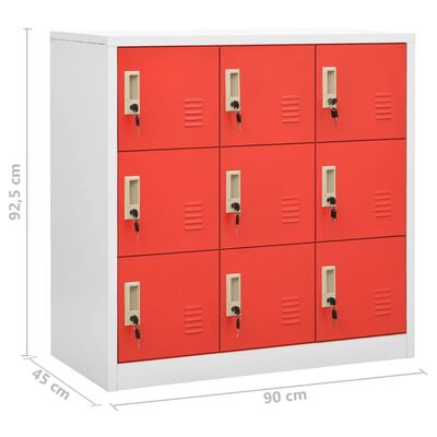 vidaXL Armoires à casiers 2 pcs Gris clair et rouge 90x45x92,5cm Acier