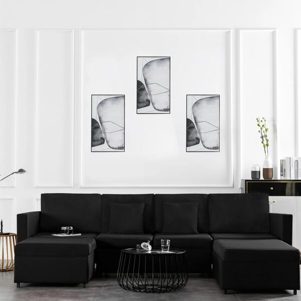 vidaXL Canapé-lit extensible à 4 places tissu noir