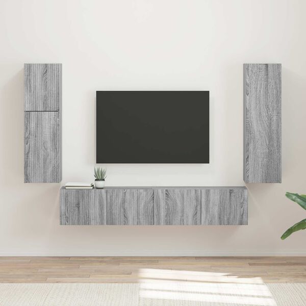 vidaXL Ensemble meuble TV 4 pcs Gris Sonoma Bois d'ing&eacute;nierie