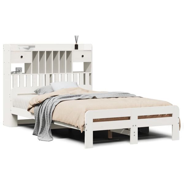vidaXL Lit bibliothèque sans matelas blanc 135x190 cm bois pin massif
