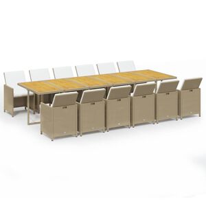vidaXL Ensemble &agrave; manger de jardin coussins 13pcs R&eacute;sine tress&eacute;e Beige