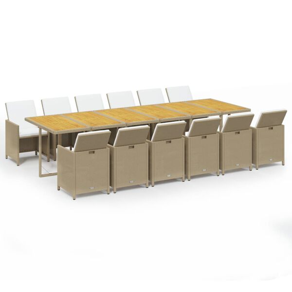 vidaXL Ensemble &agrave; manger de jardin coussins 13pcs R&eacute;sine tress&eacute;e Beige