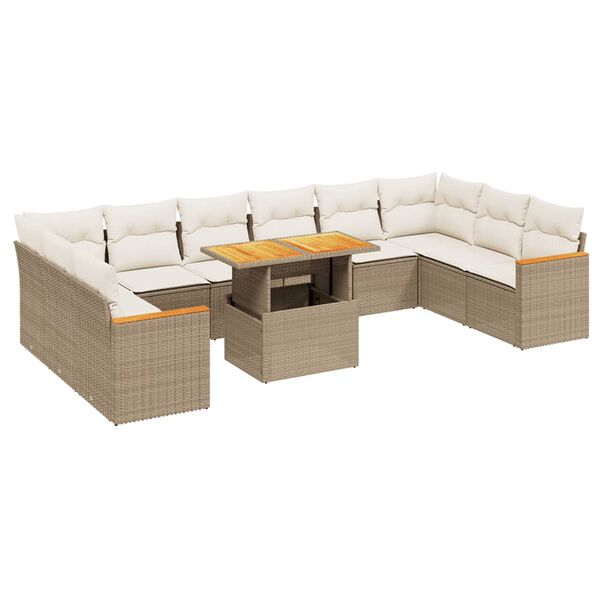vidaXL Salon de jardin 11 pcs avec coussins beige r&eacute;sine tress&eacute;e
