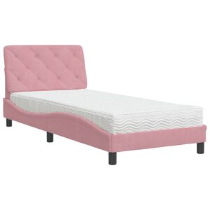 vidaXL Lit avec matelas rose 90x190 cm velours