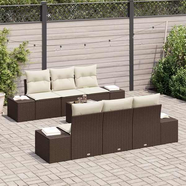 vidaXL Ensemble de canapé de jardin 7 pcs Marron polyrotin