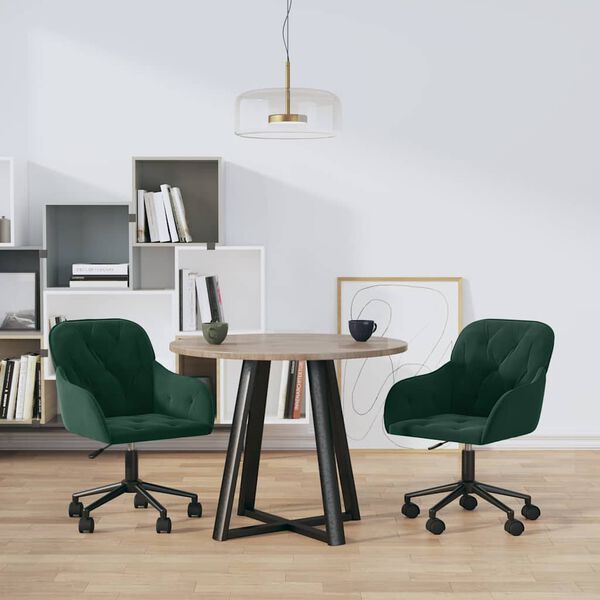 vidaXL Chaises pivotantes &agrave; manger lot de 2 Vert fonc&eacute; Velours
