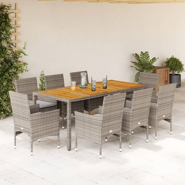 vidaXL Ensemble &agrave; manger de jardin et coussins 9 pcs gris rotin acacia