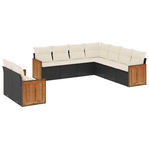 vidaXL Salon de jardin 9 pcs avec coussins noir r&eacute;sine tress&eacute;e
