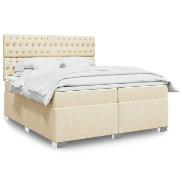 vidaXL Sommier &agrave; lattes de lit avec matelas Cr&egrave;me 200x200 cm Tissu