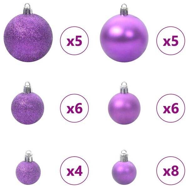 vidaXL Ensemble de Boules de Noël avec 150 LED 61 pcs Lilas Plastique