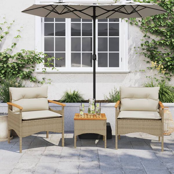 vidaXL Salon de jardin avec coussins 3 pcs beige résine tressée