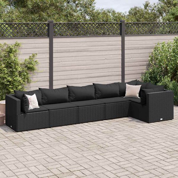 vidaXL Salon de jardin 6 pcs avec coussins Noir R&eacute;sine tress&eacute;e