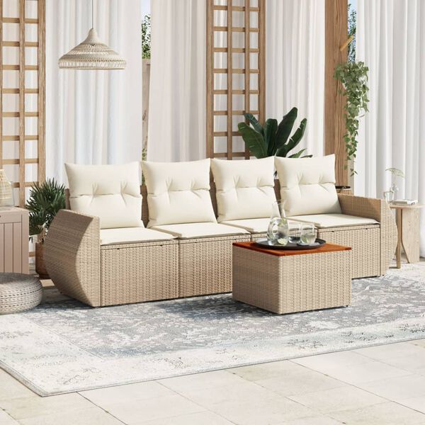 vidaXL Salon de jardin avec coussins 5 pcs beige r&eacute;sine tress&eacute;e