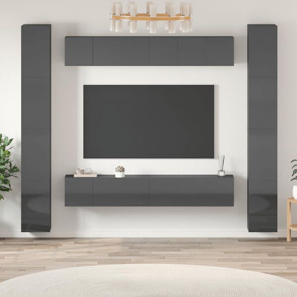 vidaXL Ensemble de meubles TV 6 pcs Gris brillant Bois d'ing&eacute;nierie