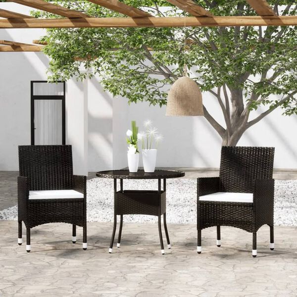 vidaXL Ensemble de bistro de jardin 3 pcs poly rotin et verre trempé