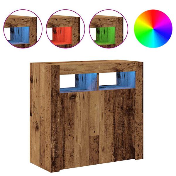 vidaXL Buffet et lumi&egrave;res LED vieux bois 80x35x75 cm bois d'ing&eacute;nierie