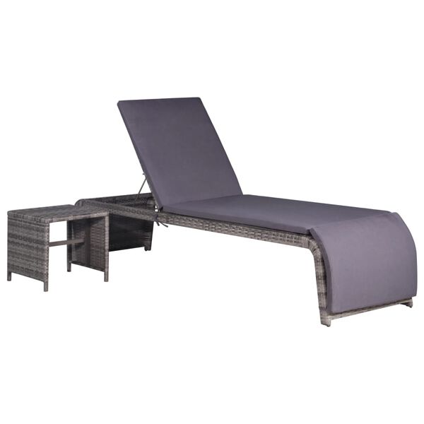 vidaXL Chaise longue avec table R&eacute;sine tress&eacute;e Gris