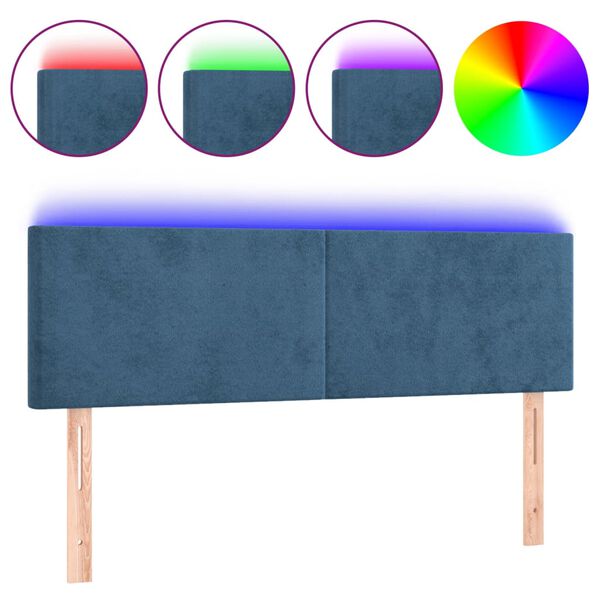 vidaXL T&ecirc;te de lit &agrave; LED Bleu fonc&eacute; 144x5x78/88 cm Velours