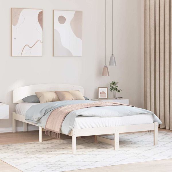 vidaXL Cadre de lit avec t&ecirc;te de lit Blanc 140 x 190 cm Pin massif