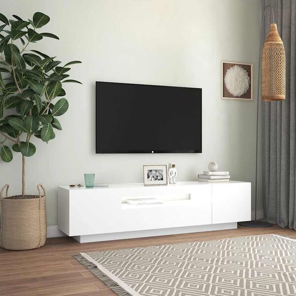 vidaXL Meuble TV avec lumières LED blanc 160x35x40 cm