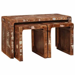 vidaXL Table Gigogne 3 pcs Marron Bois Recycl&eacute; Solide