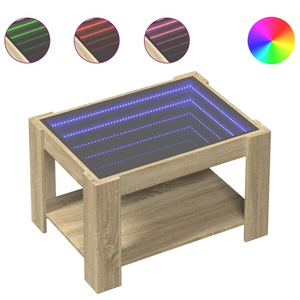 vidaXL Table basse avec LED ch&ecirc;ne sonoma 73x53x45 cm bois d'ing&eacute;nierie