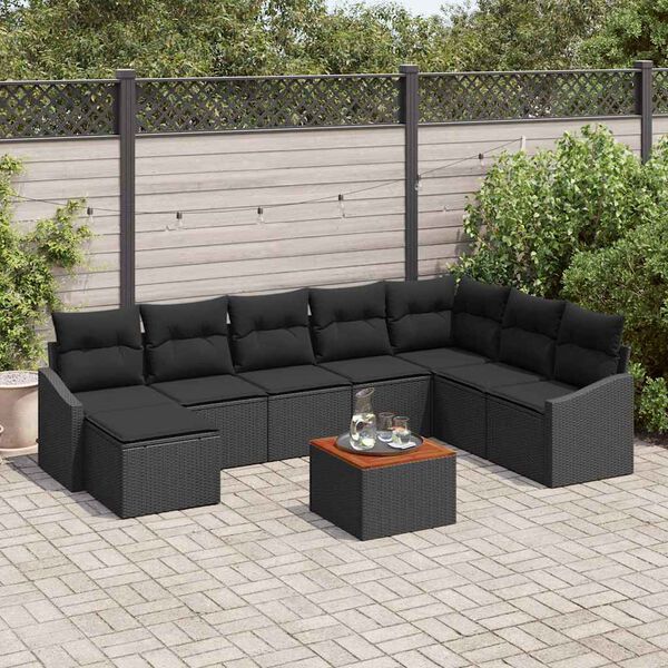 vidaXL Ensemble de canap&eacute; de jardin avec coussin 9 pcs Noir Poly rotin