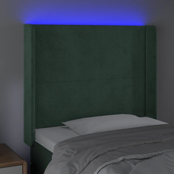 vidaXL T&ecirc;te de lit &agrave; LED Vert fonc&eacute; 103x16x118/128 cm Velours