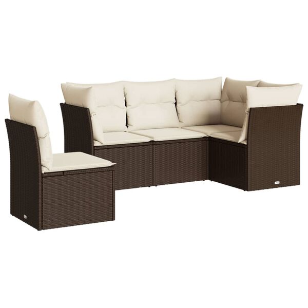 vidaXL Salon de jardin avec coussins 5 pcs marron r&eacute;sine tress&eacute;e