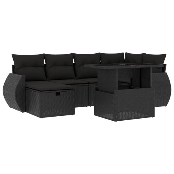 vidaXL Salon de jardin 7 pcs avec coussins noir r&eacute;sine tress&eacute;e