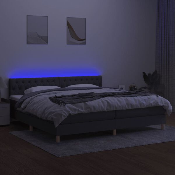 vidaXL Sommier &agrave; lattes de lit et matelas et LED Gris fonc&eacute; 200x200 cm