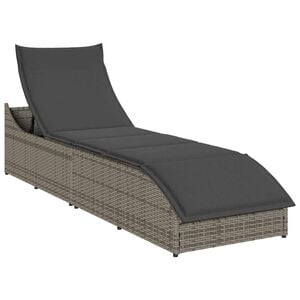 vidaXL Chaise longue pliante coussin et rangement gris r&eacute;sine tress&eacute;e