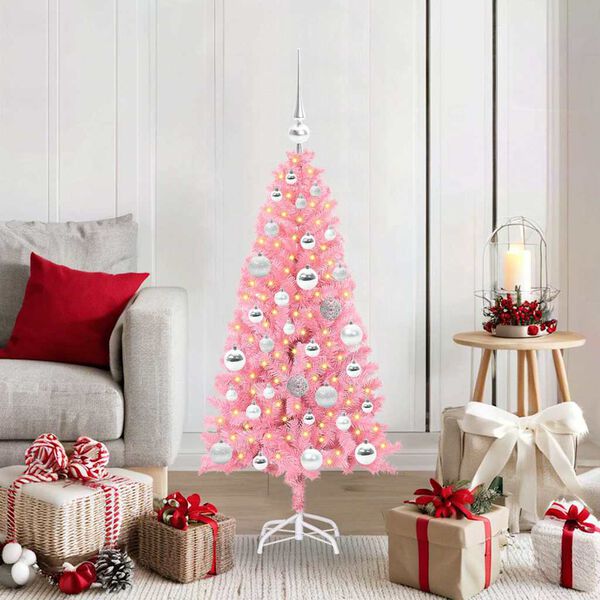 vidaXL Sapin de No&euml;l avec 150 LED avec support Rose 120 cm PVC