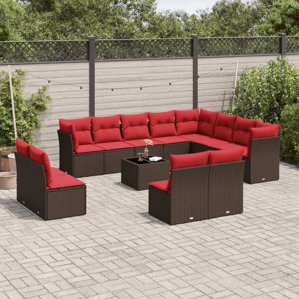 vidaXL Salon de jardin avec coussins 13 pcs marron r&eacute;sine tress&eacute;e