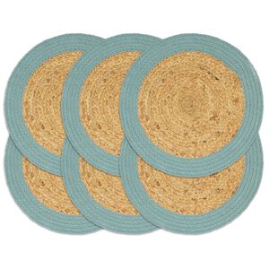 vidaXL Napperons 6 pcs Naturel et vert 38 cm Jute et coton